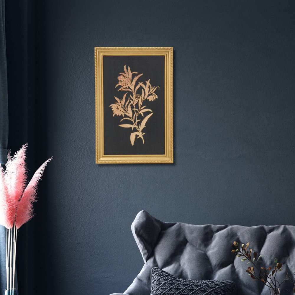 21" X 14" Gold And Black Flower Bouquet Wood Framed Art