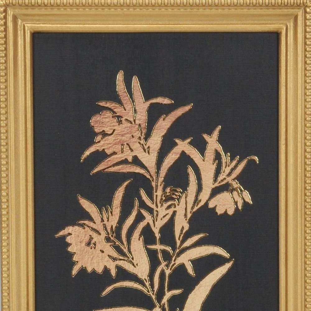 21" X 14" Gold And Black Flower Bouquet Wood Framed Art