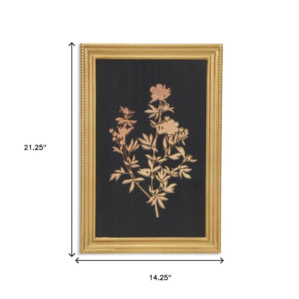 21" X 14" Gold And Black Flower Bouquet Wood Framed Art