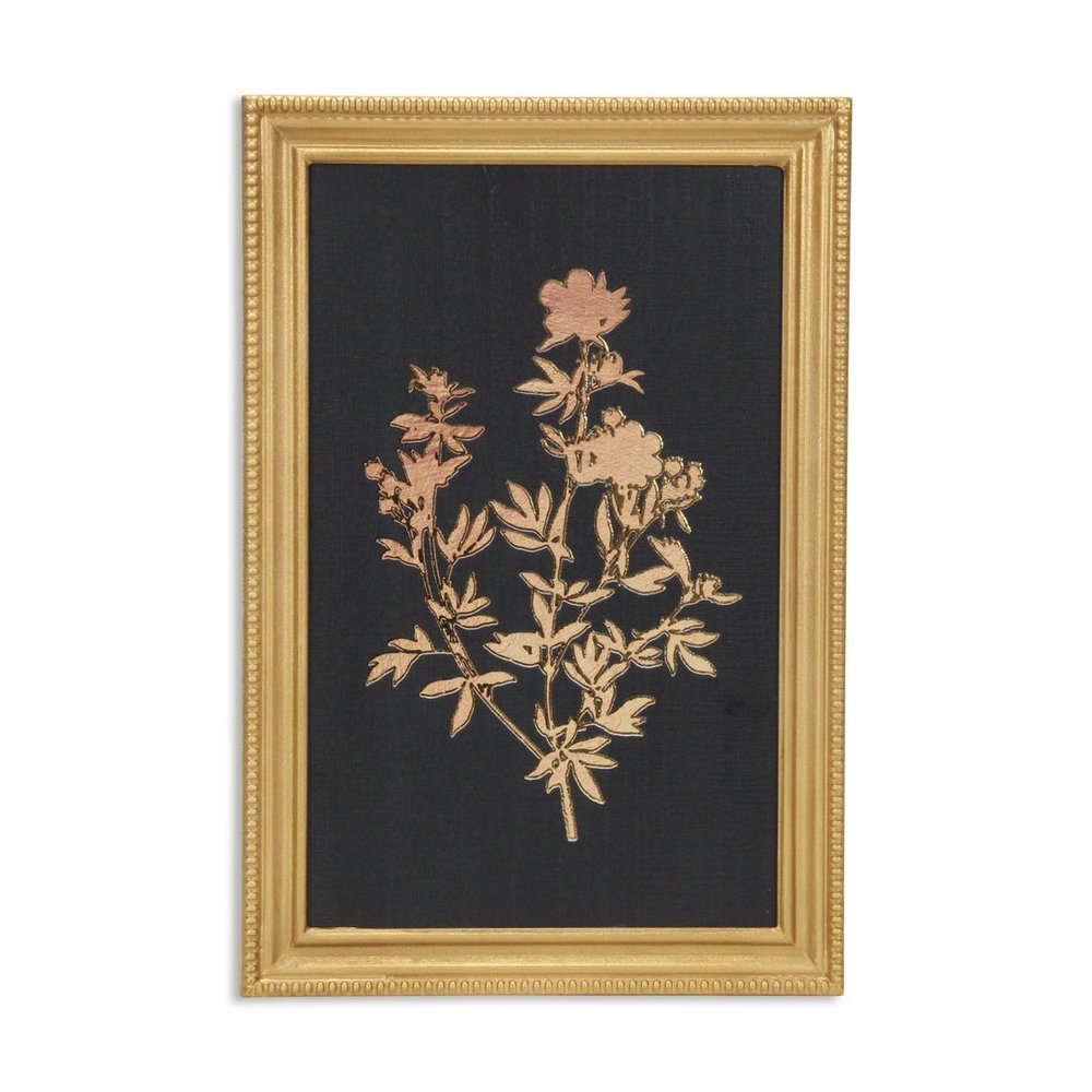 21" X 14" Gold And Black Flower Bouquet Wood Framed Art