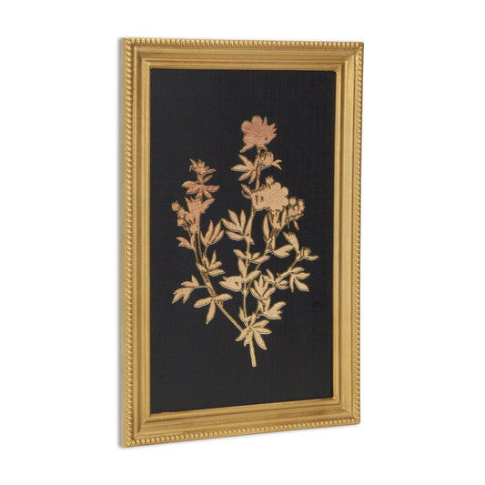 21" X 14" Gold And Black Flower Bouquet Wood Framed Art