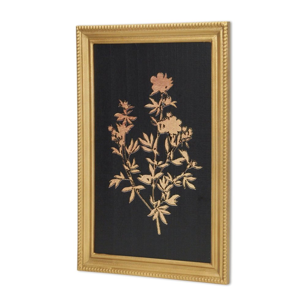 21" X 14" Gold And Black Flower Bouquet Wood Framed Art