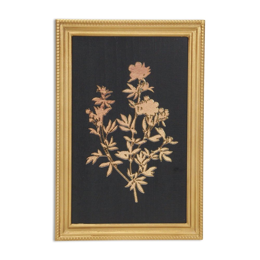 21" X 14" Gold And Black Flower Bouquet Wood Framed Art