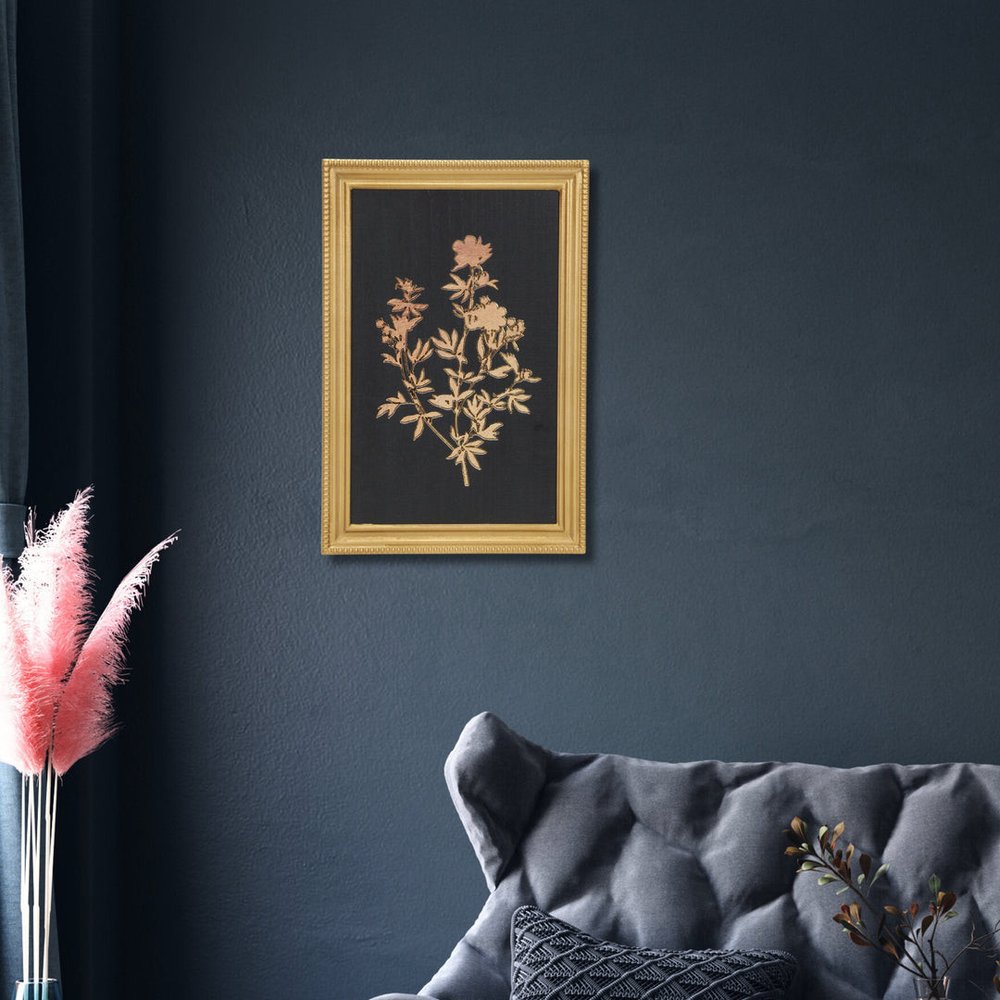 21" X 14" Gold And Black Flower Bouquet Wood Framed Art