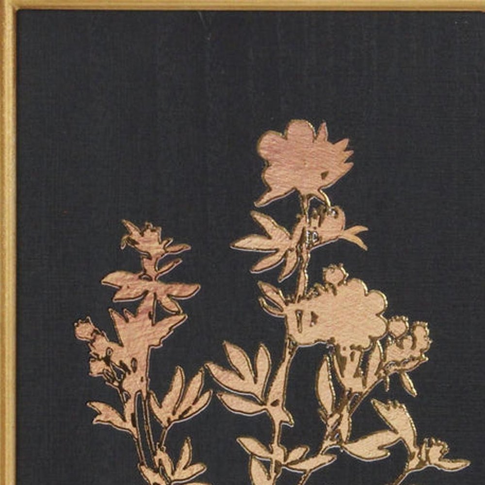21" X 14" Gold And Black Flower Bouquet Wood Framed Art