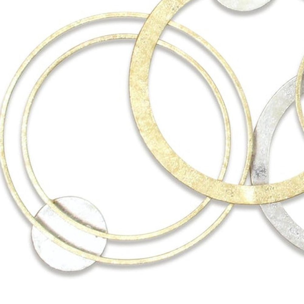 18" X 44" Gold And Silver Geometric Metal Round Discs Hanging Dimensional Sculpture