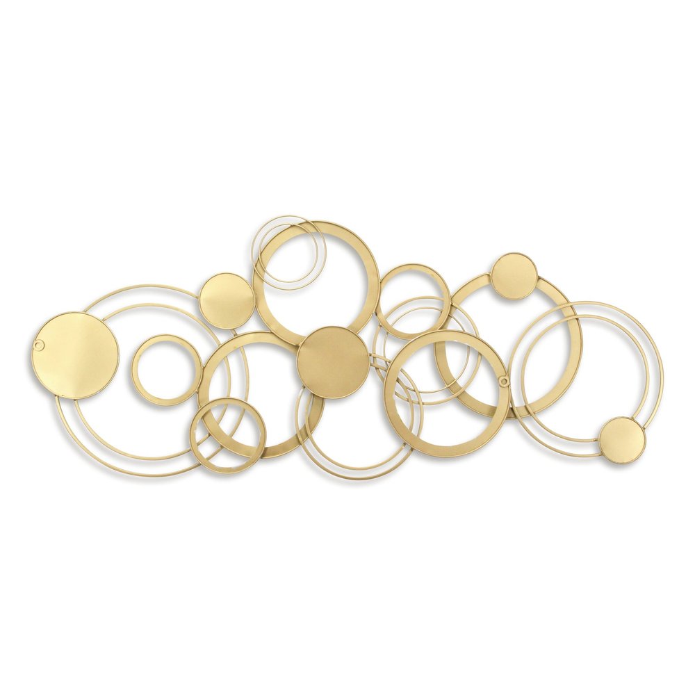 18" X 44" Gold And Silver Geometric Metal Round Discs Hanging Dimensional Sculpture