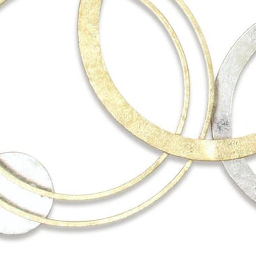 18" X 44" Gold And Silver Geometric Metal Round Discs Hanging Dimensional Sculpture