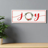 7" X 19" White and Red Christmas Joy Metal Wall Decor