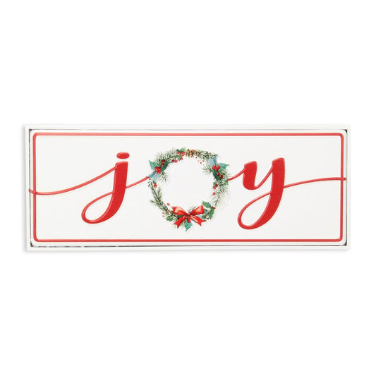 7" X 19" White and Red Christmas Joy Metal Wall Decor