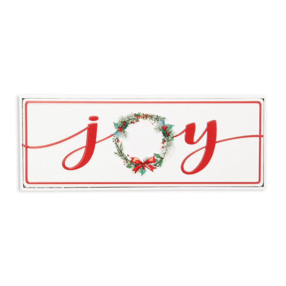 7" X 19" White and Red Christmas Joy Metal Wall Decor