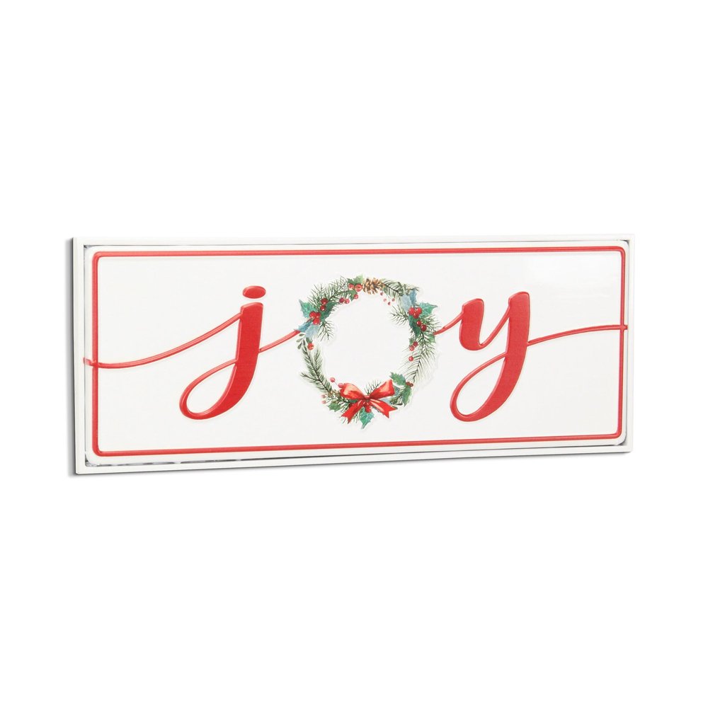 7" X 19" White and Red Christmas Joy Metal Wall Decor