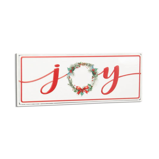 7" X 19" White and Red Christmas Joy Metal Wall Decor