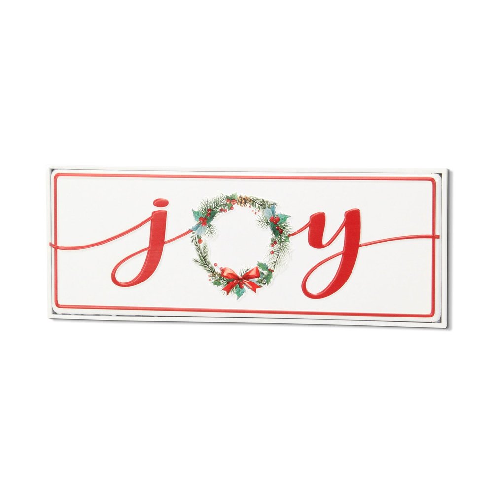 7" X 19" White and Red Christmas Joy Metal Wall Decor