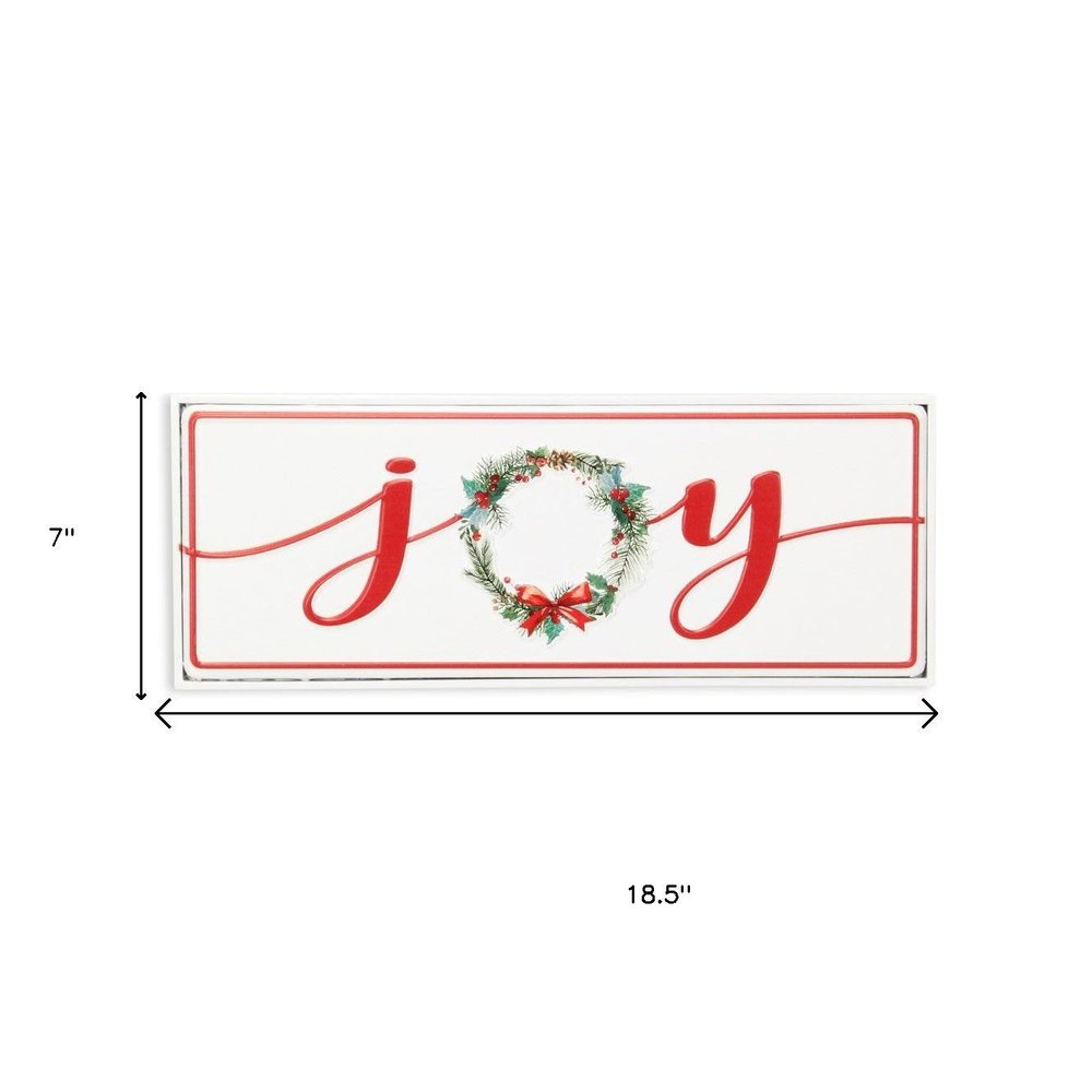 7" X 19" White and Red Christmas Joy Metal Wall Decor