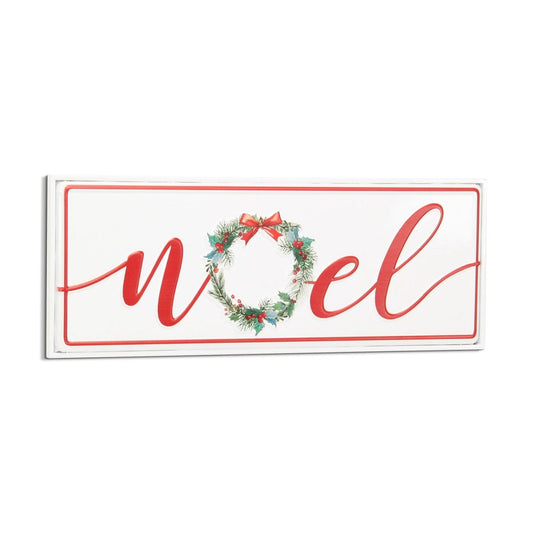 7" X 19" White and Red Christmas Noel Metal Wall Decor