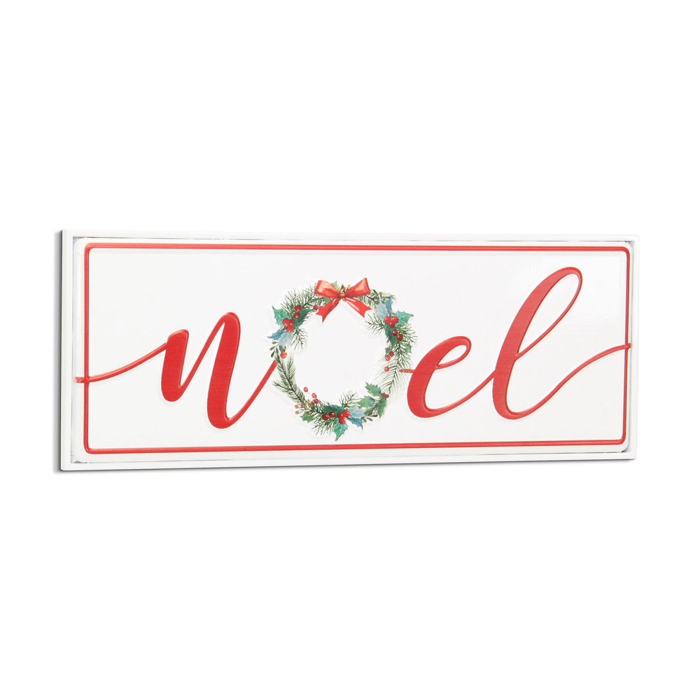 7" X 19" White and Red Christmas Noel Metal Wall Decor