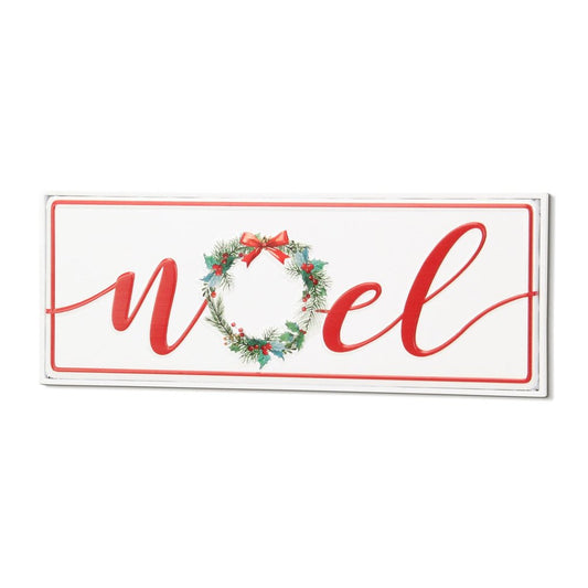 7" X 19" White and Red Christmas Noel Metal Wall Decor
