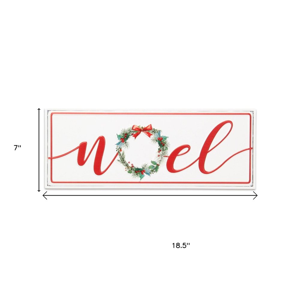 7" X 19" White and Red Christmas Noel Metal Wall Decor