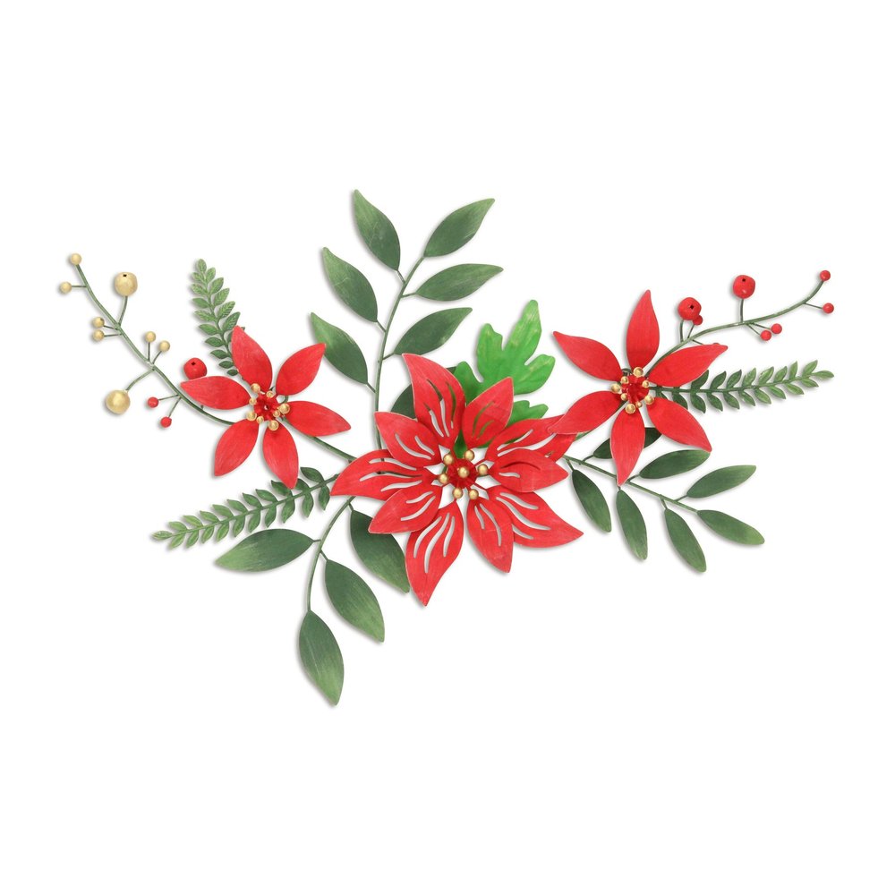 15" X 22" Red Christmas Poinsettia Metal Hanging Dimensional Sculpture