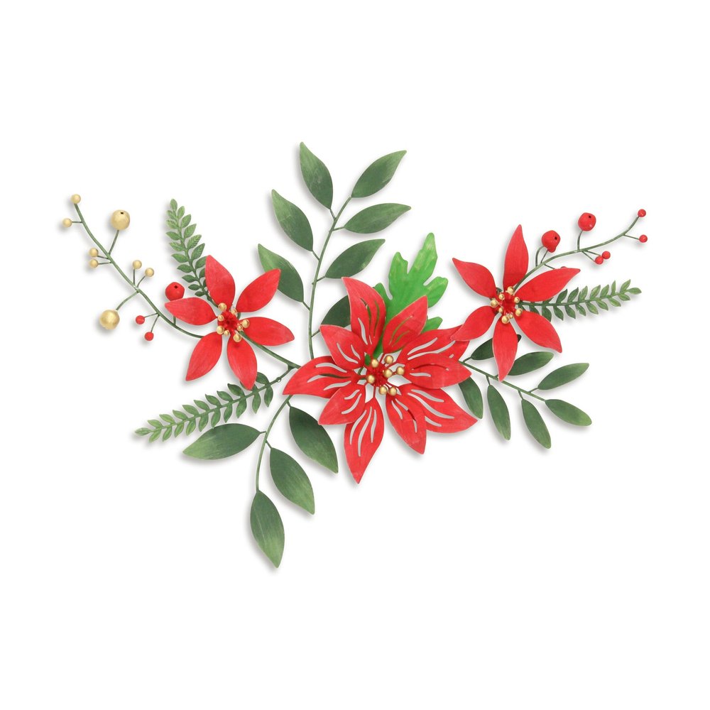 15" X 22" Red Christmas Poinsettia Metal Hanging Dimensional Sculpture