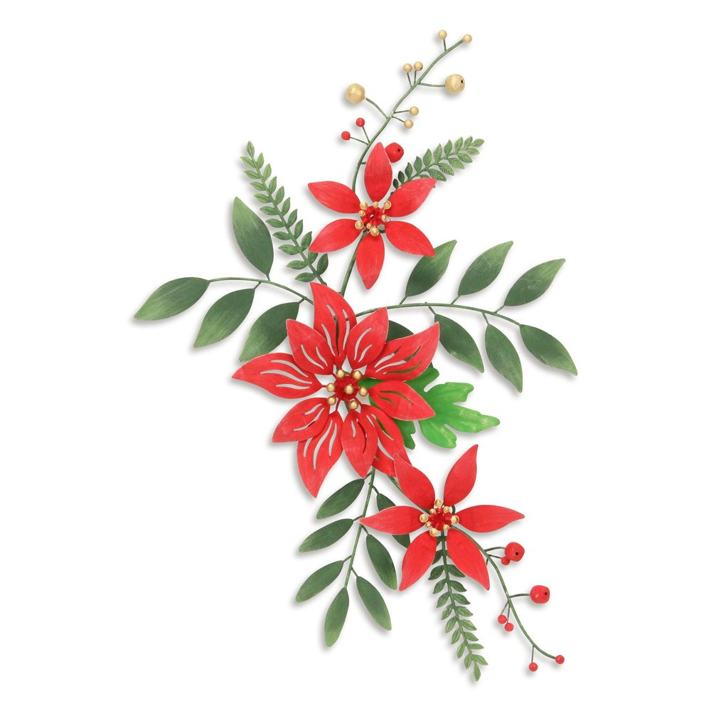 15" X 22" Red Christmas Poinsettia Metal Hanging Dimensional Sculpture