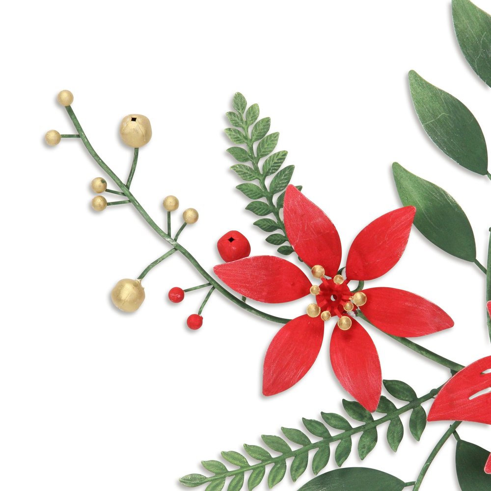15" X 22" Red Christmas Poinsettia Metal Hanging Dimensional Sculpture