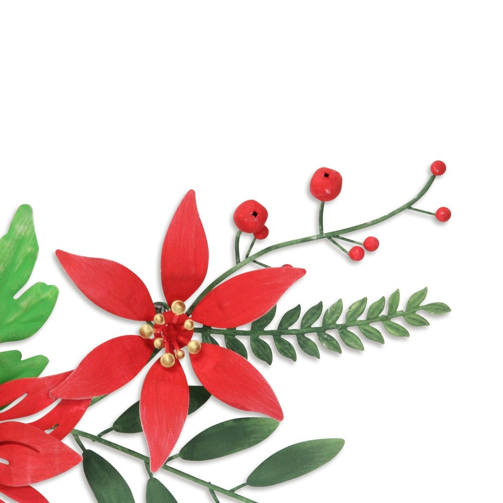 15" X 22" Red Christmas Poinsettia Metal Hanging Dimensional Sculpture