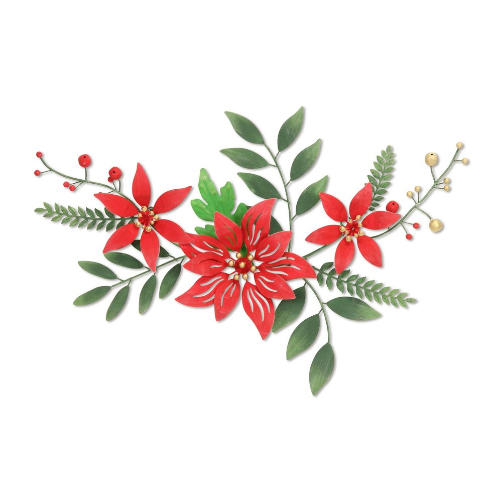 15" X 22" Red Christmas Poinsettia Metal Hanging Dimensional Sculpture