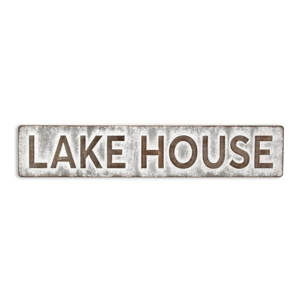 7" X 36" Gray Lake House Galvanized Metal Wall Decor