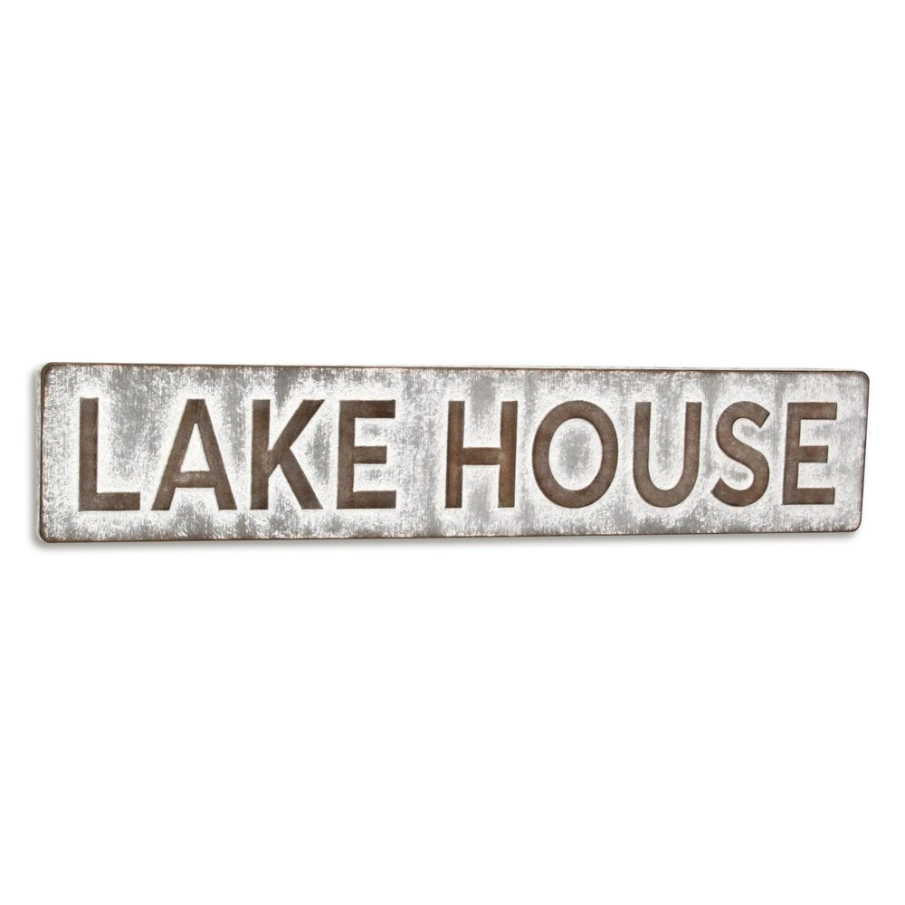 7" X 36" Gray Lake House Galvanized Metal Wall Decor