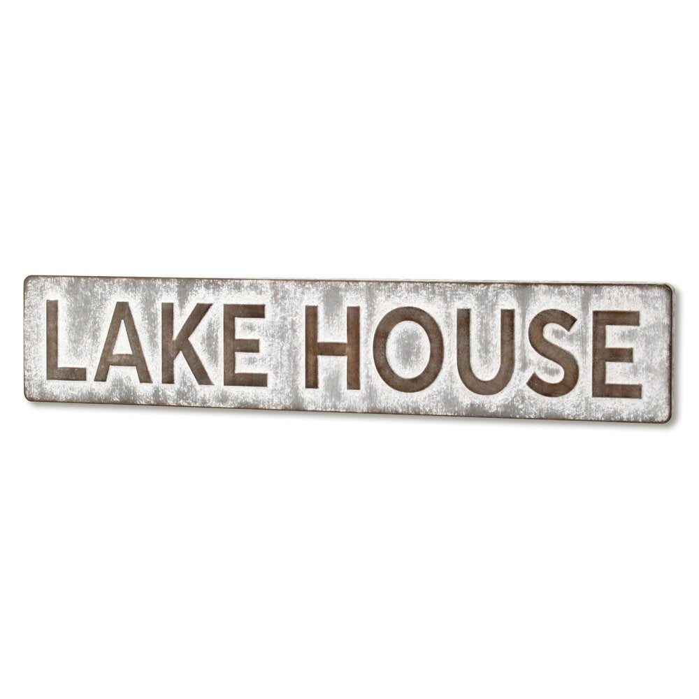 7" X 36" Gray Lake House Galvanized Metal Wall Decor