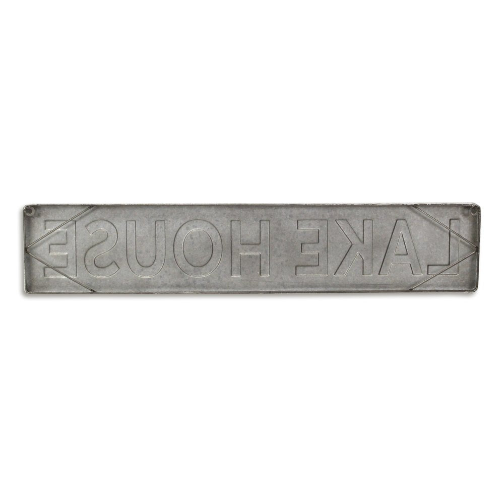 7" X 36" Gray Lake House Galvanized Metal Wall Decor
