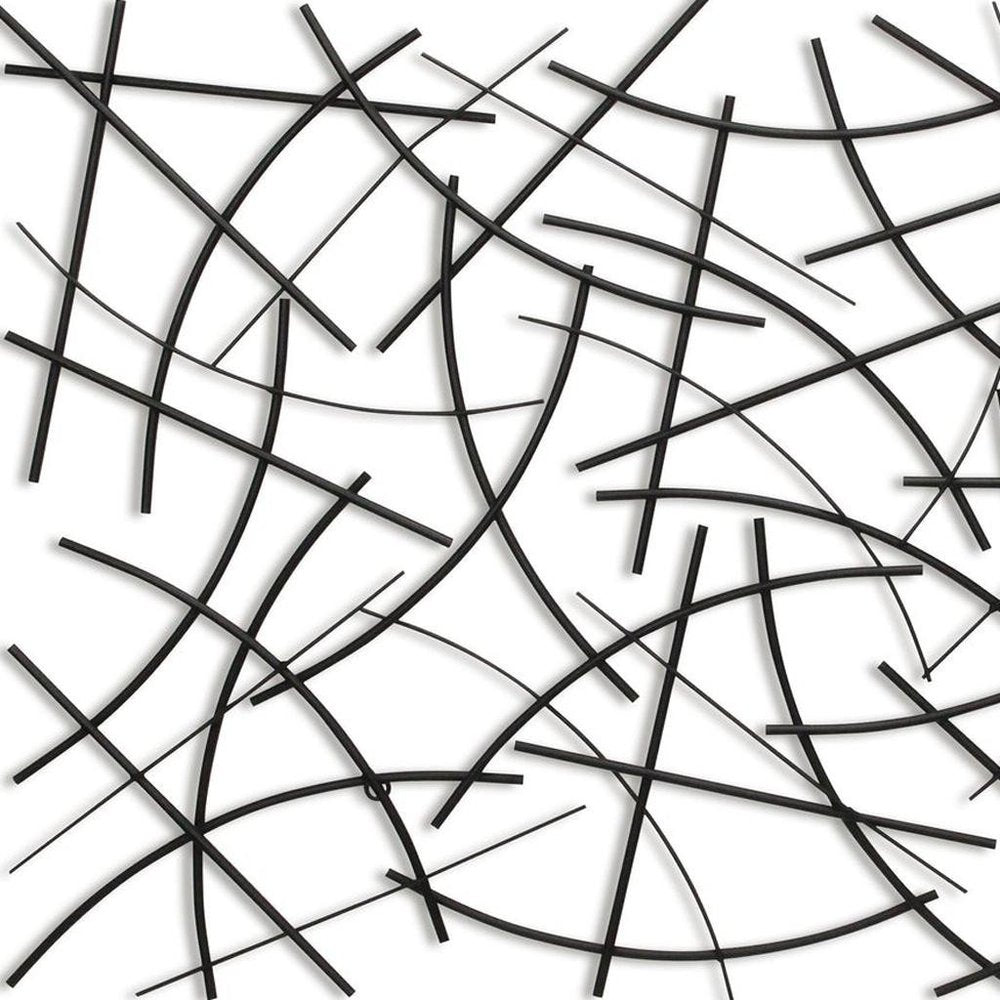 24" X 44" Black Abstract Lines Metal Hanging Dimensional Sculpture