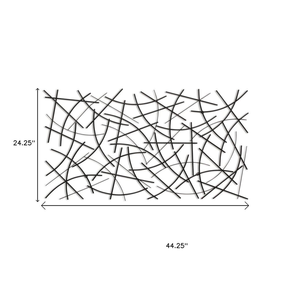 24" X 44" Black Abstract Lines Metal Hanging Dimensional Sculpture