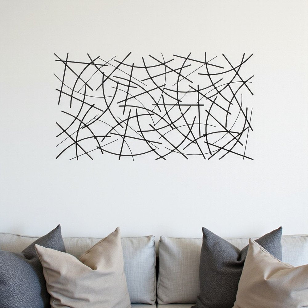 24" X 44" Black Abstract Lines Metal Hanging Dimensional Sculpture