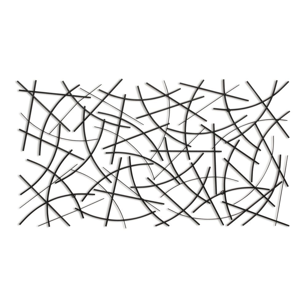 24" X 44" Black Abstract Lines Metal Hanging Dimensional Sculpture