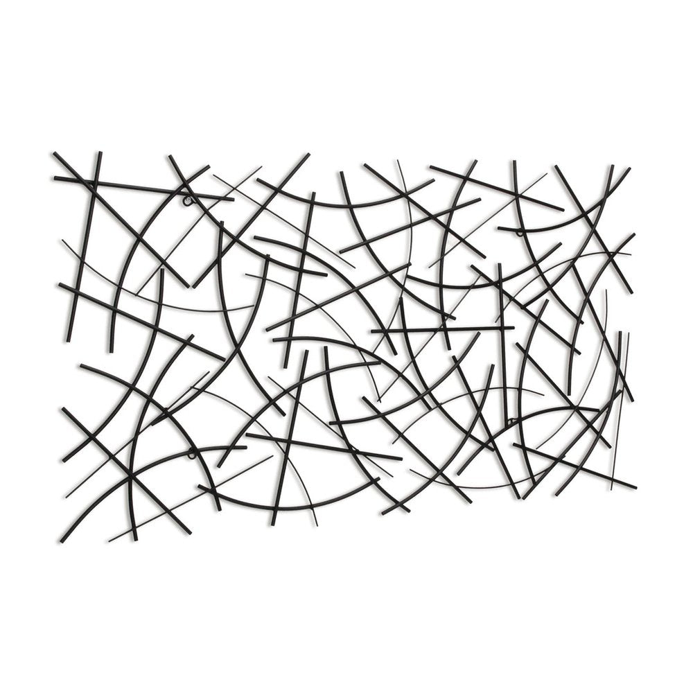 24" X 44" Black Abstract Lines Metal Hanging Dimensional Sculpture