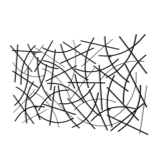 24" X 44" Black Abstract Lines Metal Hanging Dimensional Sculpture