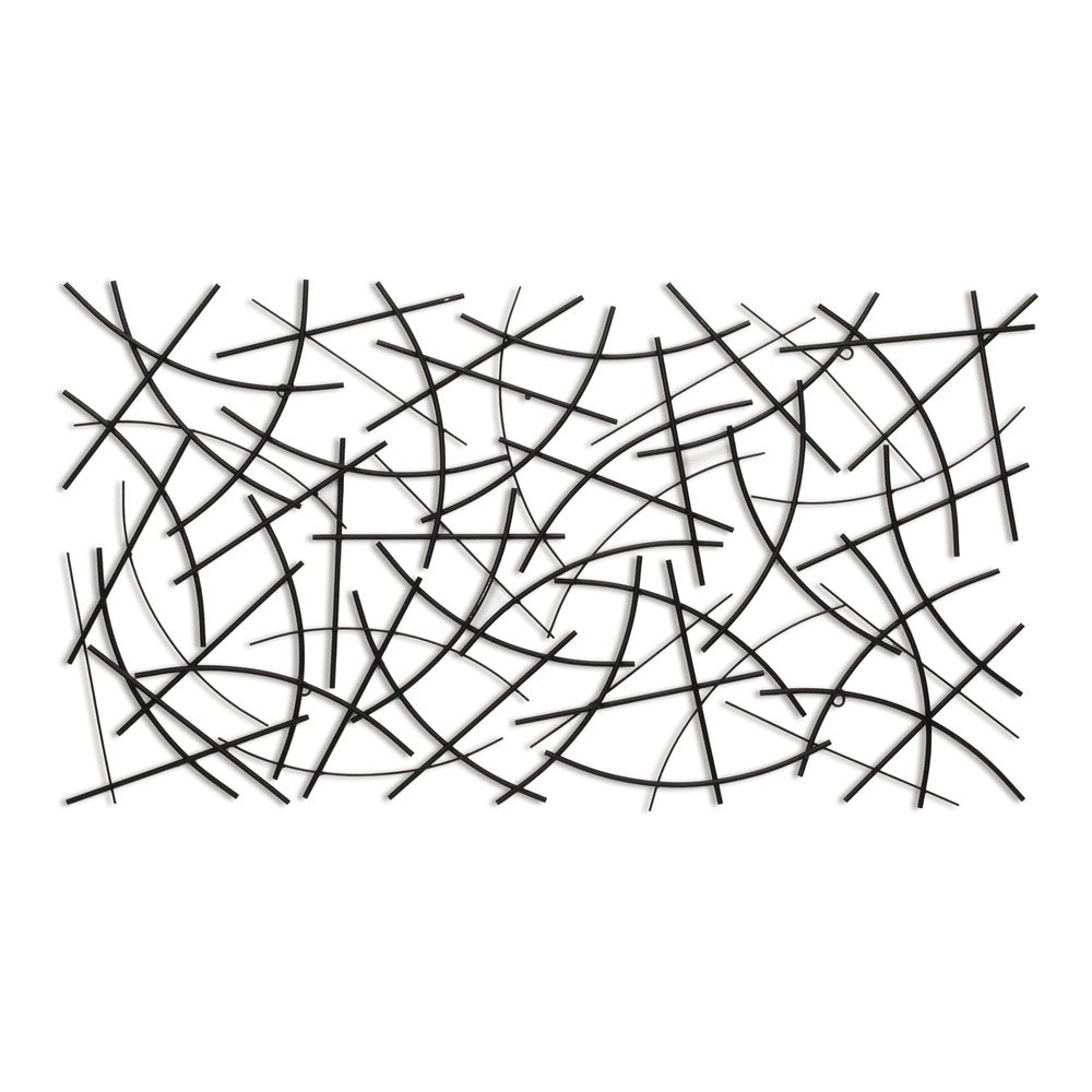 24" X 44" Black Abstract Lines Metal Hanging Dimensional Sculpture