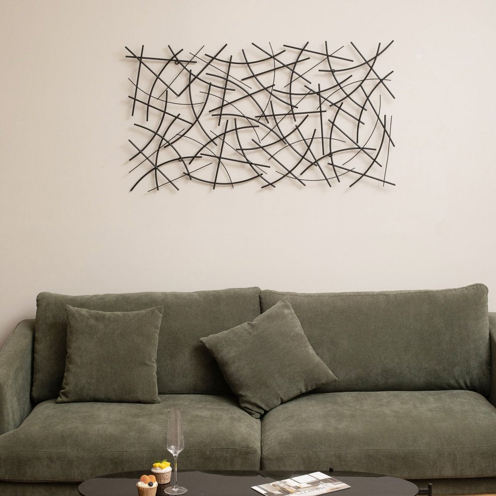 24" X 44" Black Abstract Lines Metal Hanging Dimensional Sculpture