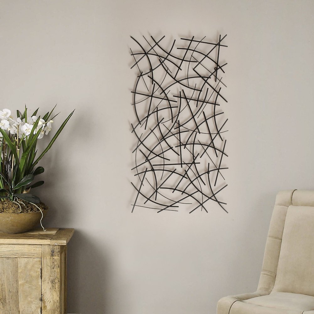 24" X 44" Black Abstract Lines Metal Hanging Dimensional Sculpture
