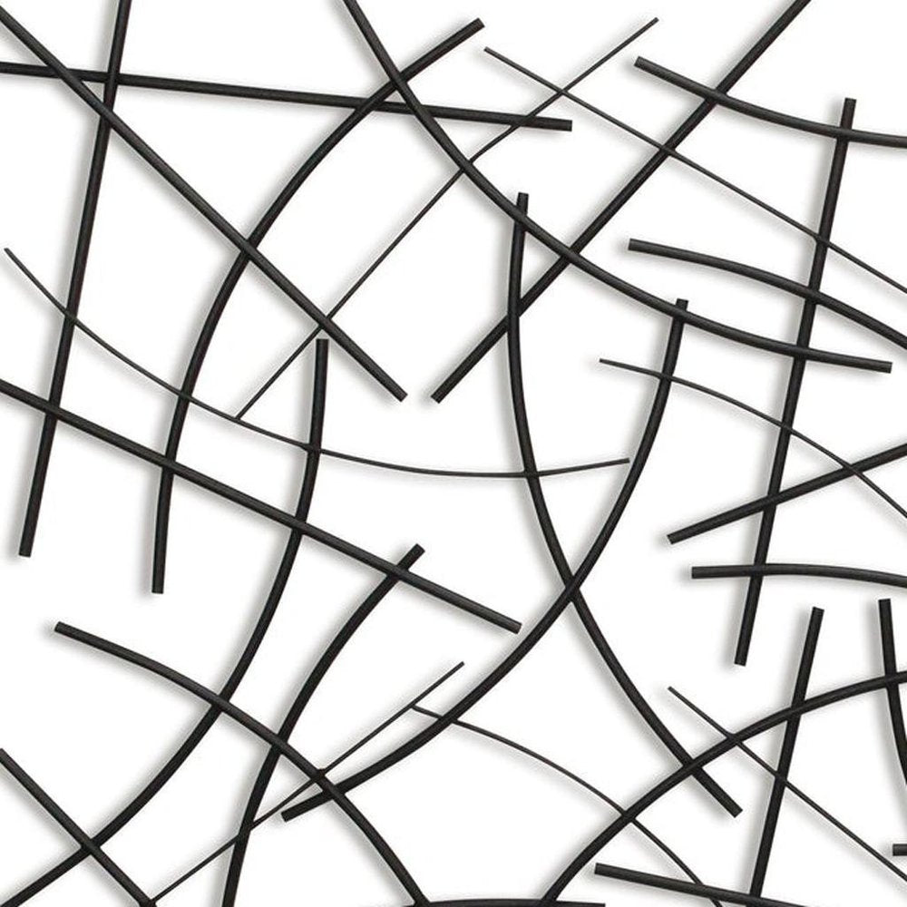 24" X 44" Black Abstract Lines Metal Hanging Dimensional Sculpture