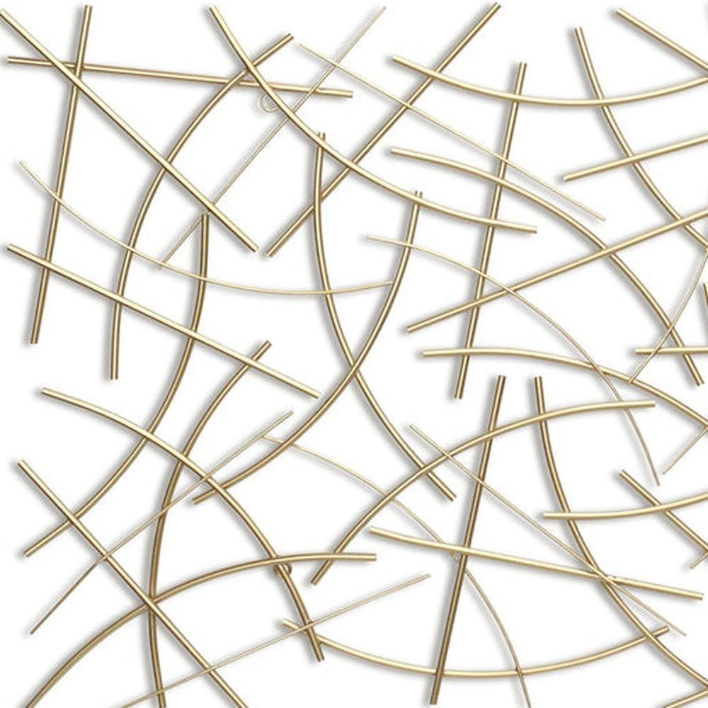 24" X 44" Gold Abstract Lines Metal Hanging Dimensional Sculpture