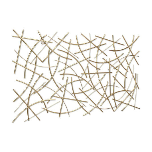 24" X 44" Gold Abstract Lines Metal Hanging Dimensional Sculpture
