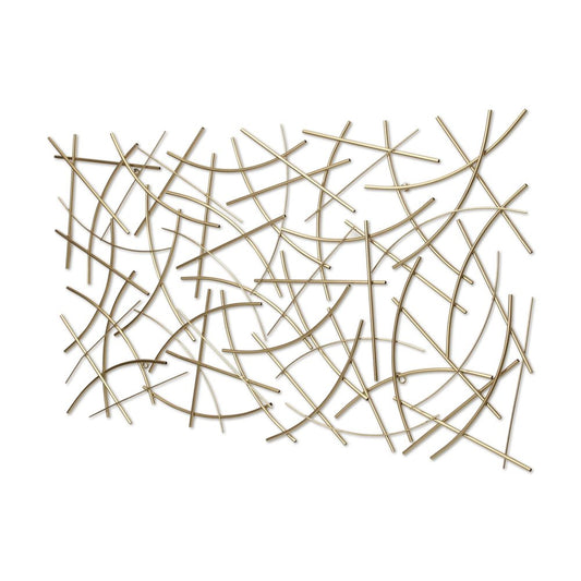 24" X 44" Gold Abstract Lines Metal Hanging Dimensional Sculpture