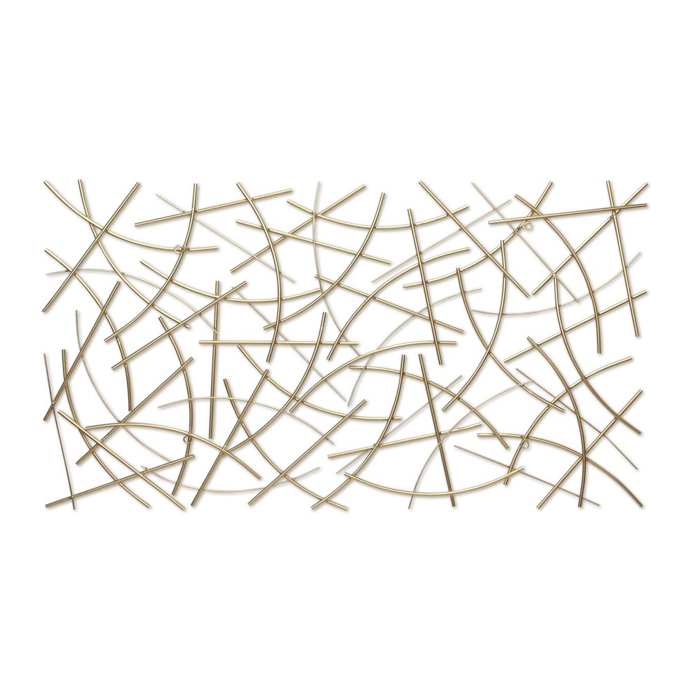 24" X 44" Gold Abstract Lines Metal Hanging Dimensional Sculpture