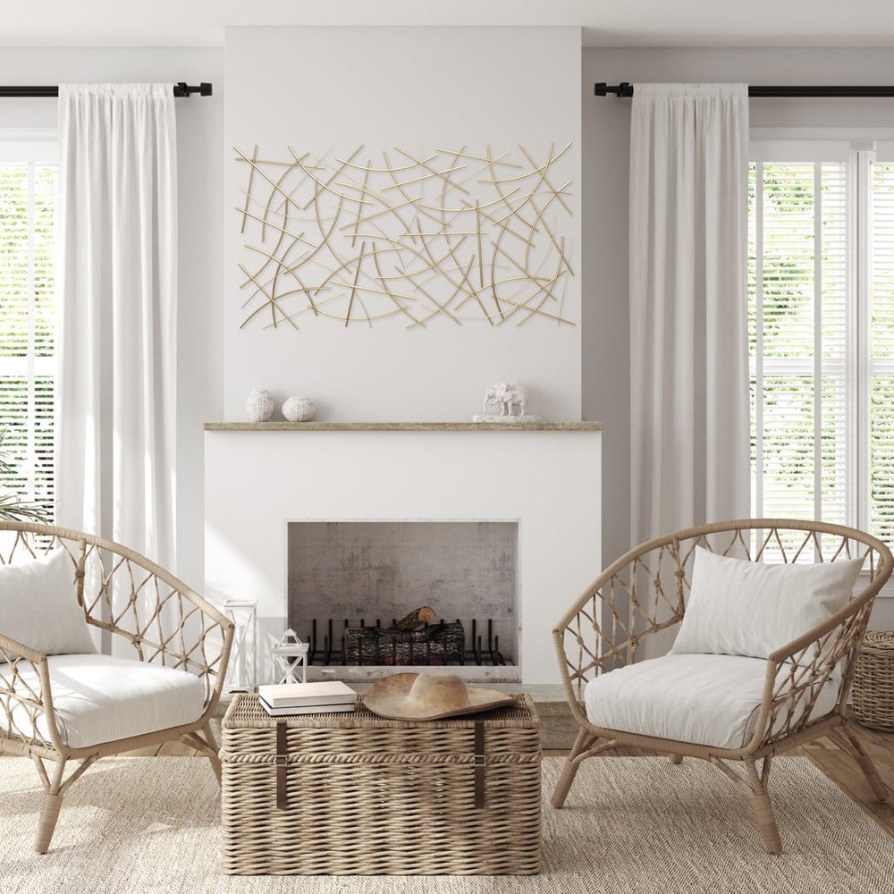 24" X 44" Gold Abstract Lines Metal Hanging Dimensional Sculpture