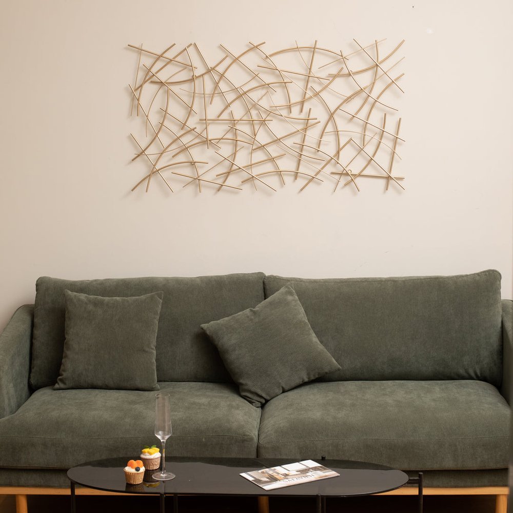 24" X 44" Gold Abstract Lines Metal Hanging Dimensional Sculpture