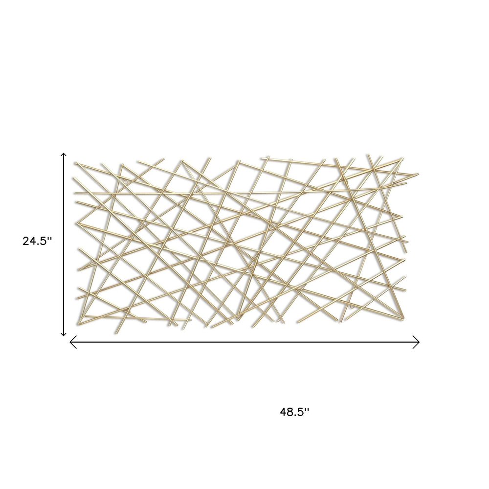 25" X 49" Gold Abstract Lines Metal Hanging Dimensional Sculpture